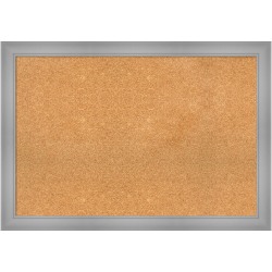 Amanti Art Rectangular Non-Magnetic Cork Bulletin Board, Natural, 40" x 28", Flair Polished Nickel Plastic Frame