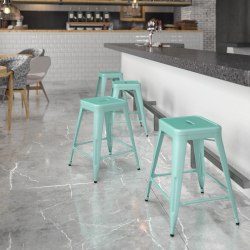Flash Furniture 24"H Commercial-Grade Metal Backless Counter Stool, Mint Green