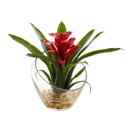 Nearly Natural Tropical Bromeliad 8"H Artificial Floral Arrangement With Angled Vase, 8"H x 6"W x 6"D, Red