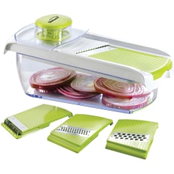 Brentwood Mandolin Slicer With 5-Cup Storage Container and Stainless Steel Blades, White