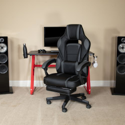 Flash Furniture Gaming Desk And Chair Set With Cup Holder, Headphone Hook, Footrest & Reclining Back/Arms, Black