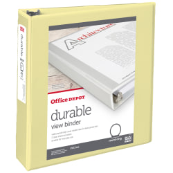 Office Depot® Durable View Binder, 2" Round Rings (375 Sheet Capacity), Yellow, 1 Binder