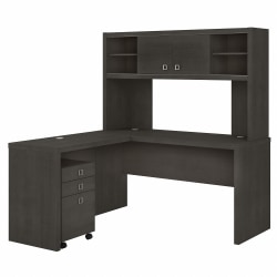Kathy Ireland Office Echo L-Shaped Desk With Hutch And Mobile File Cabinet, Charcoal Maple, Standard Delivery