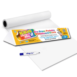 Clingers Cling-Rite® Dry-Erase Sheets, 20" x 30", 50' Roll, Kids/White, Roll Of 20 Sheets