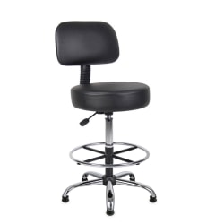 Boss Office Products Adjustable Antimicrobial Drafting Stool With Back, Removable Foot Rest & Glides, Black