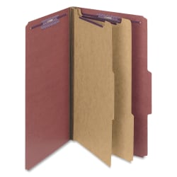 Smead® Classification Folders, Pressboard With SafeSHIELD® Fasteners, 2 Dividers, 2" Expansion, Legal Size, 100% Recycled, Red, Box Of 10