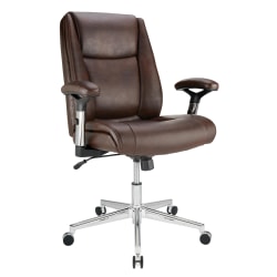 Realspace® Densey Bonded Leather  Mid-Back Manager's Chair, Brown/Black/Silver