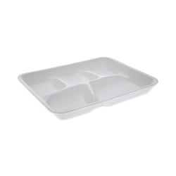 Pactiv Evergreen Foam School Trays, 5-Compartment, 10-1/2"H x 8-1/4"W x 1"D, White, Carton Of 500 Trays