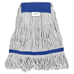 Alpine Industries Cotton Loop-End Mop Heads With 5" Head And Tail Bands, 32 Oz, White/Blue, Set Of 12 Heads