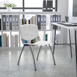 Flash Furniture HERCULES Plastic Stack Chair With Titanium Frame, White/Gray