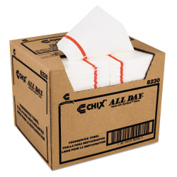 Chix® Chicopee® All Day™ Foodservice Towels, 1-Ply, 12.25 x 21, White/Red Stripe, 200/Carton