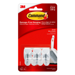 Command Small Wire Toggle Hooks, 3-Command Hooks, 4-Command Strips, Damage-Free, White
