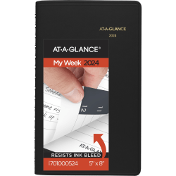 2024 AT-A-GLANCE® Weekly Appointment Book Planner, 5" x 8", Black, January To December 2024, 7010005
