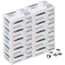 Lorell 5/16" Long Thumb Tacks - 0.31" Shank - 0.38" Head - for Schedule, Wall - 10 / Carton - Silver - Nickel Plated Steel
