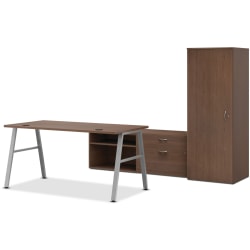 HON® Mod 84"W Computer Desk Executive Workstation, Sepia Walnut/Silver