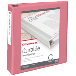 Office Depot® Durable View Binder, 2" Round Rings (375 Sheet Capacity), Coral, 1 Binder