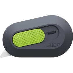 Slice Retract Mini Cutter - Ceramic Blade - Built-in Magnet, Retractable, Non-sparking, Non-conductive, Rubberized Slider Button, Rust-free - Gray, Green - 2.4" Length - 1 Each)