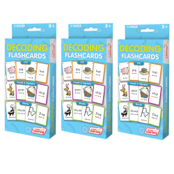 Junior Learning Flashcards, 7" x 3-1/2", Decoding, Pack Of 3 Flashcards, Set Of 3 Packs