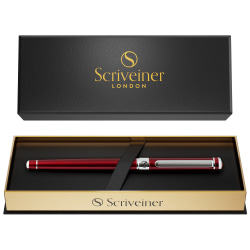 Scriveiner Classic Rollerball Pen, Medium Point, 0.7 mm, Deep Crimson/Silver Barrel, Black Ink