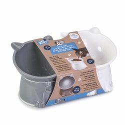 Nice Paws Plastic Cat Tilt Pet Bowls, 6.75 Oz, White/Gray, 100% Recycled, Set Of 2 Bowls