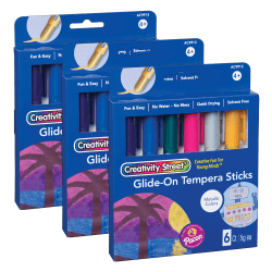 Creativity Street Glide-On Tempera Paint Sticks, 5 mL, Metallic, Pack Of 6 Sticks, Set Of 3 Packs