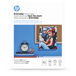 HP Everyday Photo Paper for Inkjet Printers, Glossy, Letter Size (8 1/2" x 11"), 53 Lb, Pack Of 50 Sheets (Q8723A)