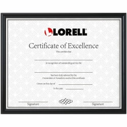 Lorell Certificate Frame, 8.50" x 11" Frame Size, Desktop, Wall Mountable, Vertical, Horizontal, Black, 49415