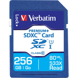 Verbatim 256GB PremiumPlus 533X SDXC Memory Card, UHS-I Class 10 - Class 10/UHS-I (U1)1 Pack - 533x Memory Speed