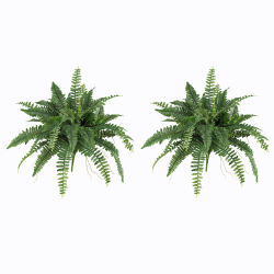Nearly Natural 15"H Polyester Boston Fern Plants, Green, Set Of 2 Plants