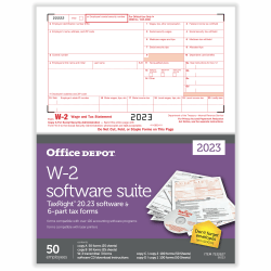 Office Depot® Brand W-2 Laser Tax Forms With Software, 6-Part, 2-Up, 8-1/2" x 11", Pack Of 50 Form Sets