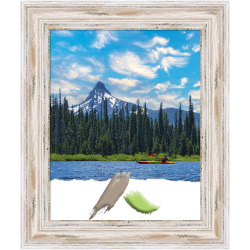 Amanti Art Rectangular Wood Picture Frame, 21" x 25", Matted For 16" x 20", Alexandria White Wash