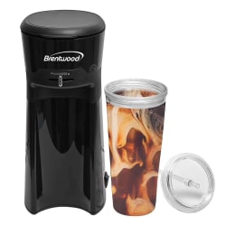 Brentwood Single-Serve Iced Coffee and Tea Maker with 20 Oz Insulated Tumbler and Reusable Filter, 11-5/8"H x 4-15/16"W x 6-5/8"D, Black