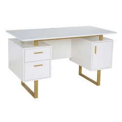 Techni Mobili 52"W Modern Computer Desk With Storage, White/Gold
