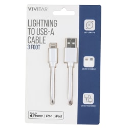Vivitar Lightning To USB-A Cable, 3', White, NIL1003