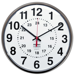 SKILCRAFT® 24-Hour Clock, 12" Diameter, Dark Brown (AbilityOne 6645-01-342-8199)