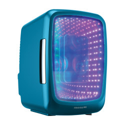 Frigidaire 0.14 Cu. Ft. 6-Can Retro Gaming Light-Up Portable Beverage Mini Fridge, Blue