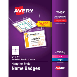 Avery® Hanging Name Badge Kit, 3" x 4", Box Of 100