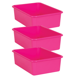 Teacher Created Resources Large Plastic Storage Bins, 5"H x 11-1/2"W x 16-1/4"D, Pink, Pack Of 3 Bins