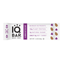 IQ BAR Brain Fuel Protein Bars, Almond Butter Chip, 1.6 Oz, Box Of 24 Bars