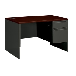 HON® 38000 48"W Right-Pedestal Computer Desk With Lock, Mahogany/Charcoal