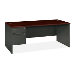 HON® 38000 72"W Left-Pedestal Computer Desk, Mahogany/Charcoal