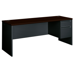 HON® 38000 72"W Right-Pedestal Computer Desk Credenza With Lock, Mahogany/Charcoal