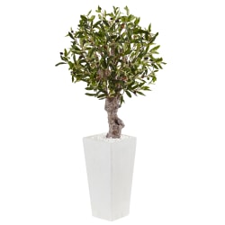Nearly Natural 3-1/2'H Olive Artificial Tree With Tower Planter, 42"H x 20"W x 20"D, White/Green
