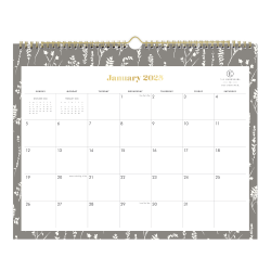 2025 Day Designer Monthly Wall Calendar, 15" x 12", Pressed Floral Cream, January 2025 To December 2025