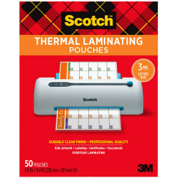 Scotch™ Thermal Laminating Pouches TP3854-50, 8-7/8" x 11-3/4", Clear, Pack Of 50 Laminating Sheets