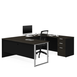 Bestar Pro-Concept Plus 72"W U-Shaped Executive Computer Desk With Pedestal, Deep Gray/Black