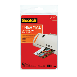 Scotch Thermal Laminating Pouches - Sheet Size Supported: 4"x 6" - Laminating Pouch/Sheet Size: 4.30"x 6.30"x5 mil Thickness - Glossy -  - TP590020