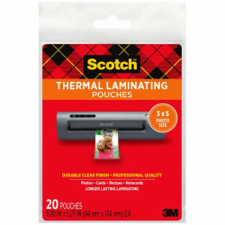 Scotch Front & Back Thermal Pouches, 3-1/2 x 5", Clear, Pack of 20