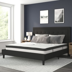 Flash Furniture Roxbury Tufted Upholstered Platform Bed with 10" CertiPUR-US Certified Foam and Pocket Spring Mattress, King, 50-3/4"H x 81"W x 85-1/4"L, Black