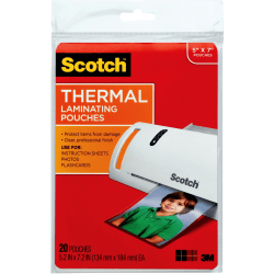 Scotch® Front & Back Thermal Laminating Pouches TP5903-20, Glossy, 5.20" x 7.20", 5 mil Thick, Clear, Box Of 20 Laminating Sheets